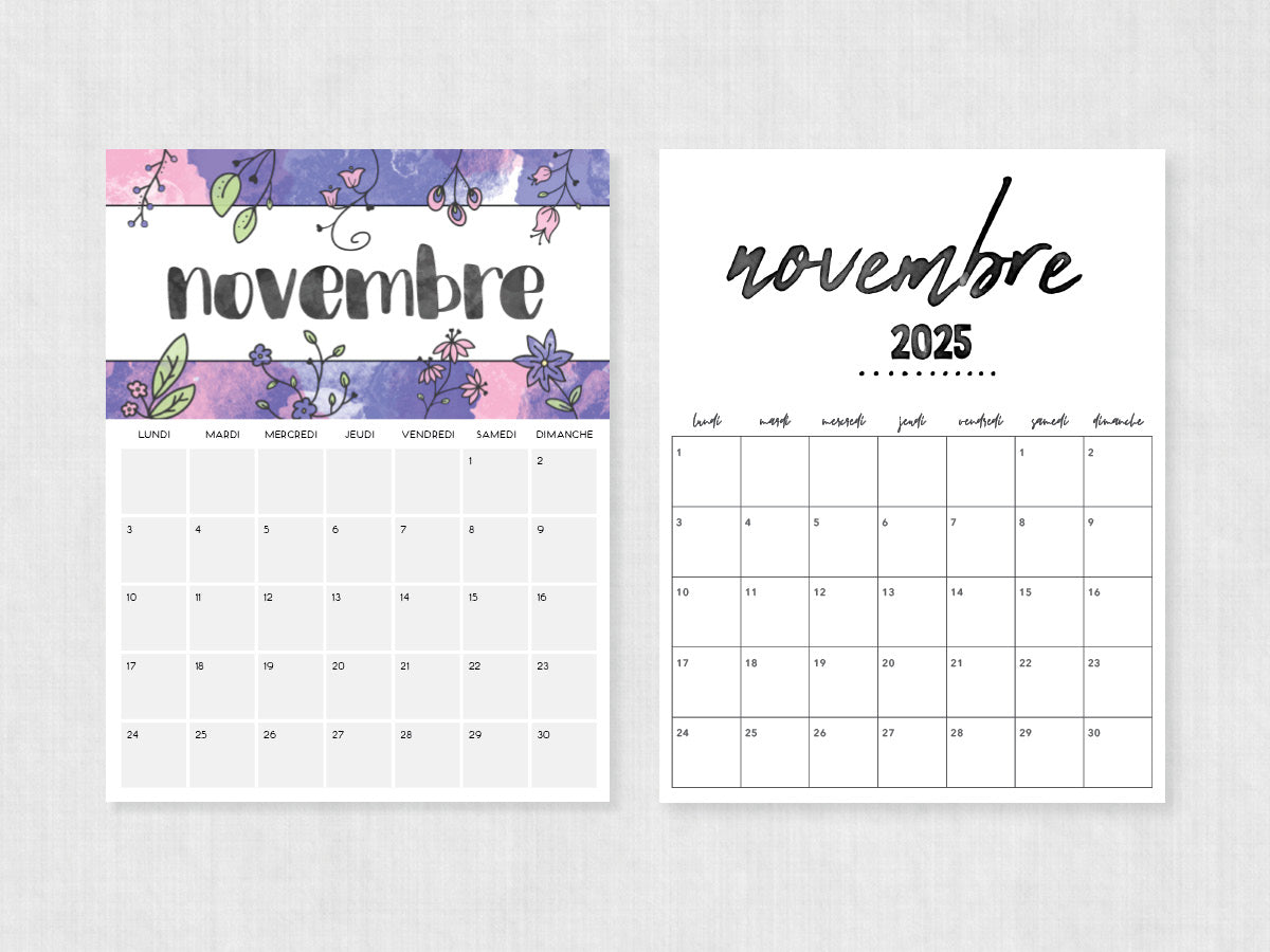 novembre 2025 calendrier à imprimer