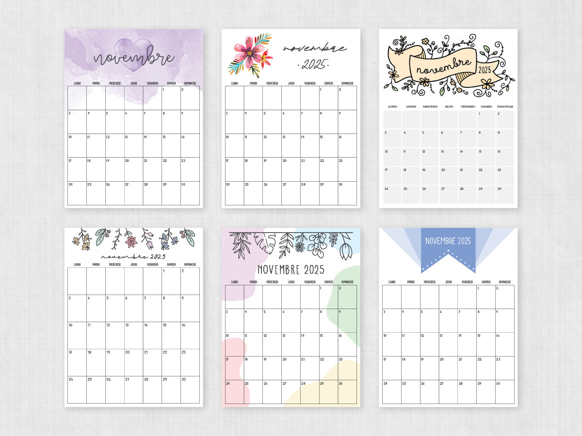 novembre 2025 calendrier imprimable