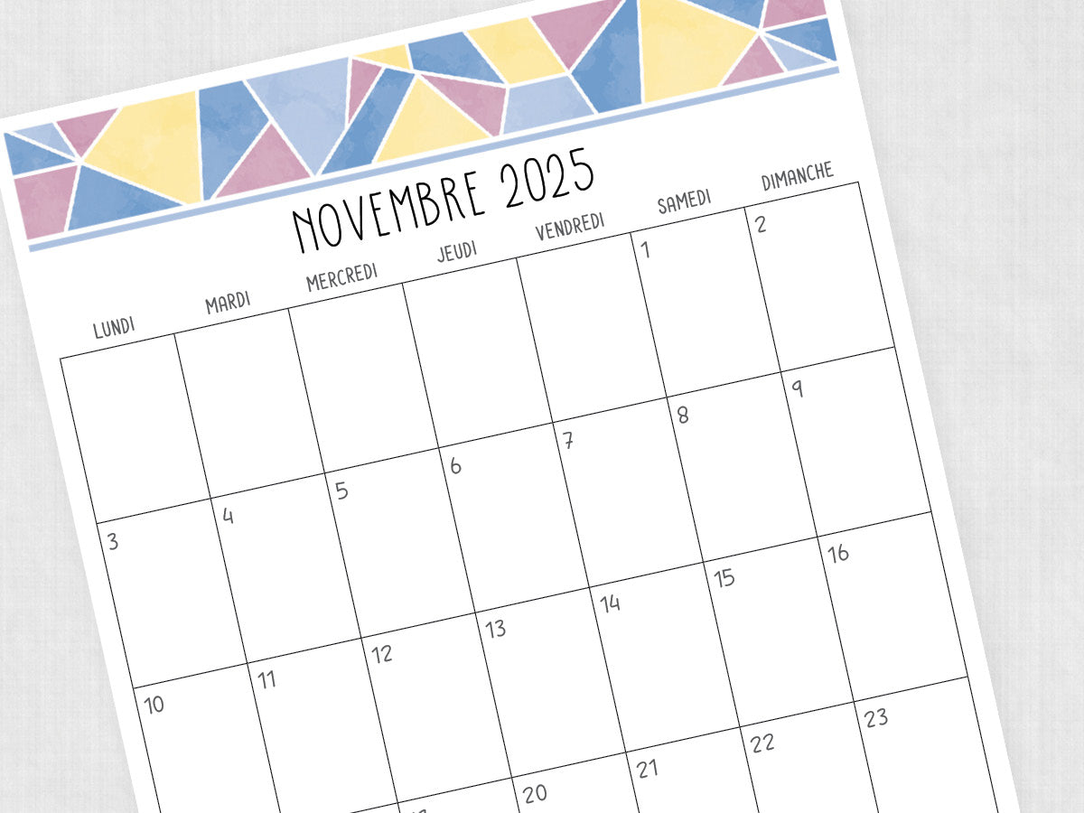 novembre 2025 calendrier modèle