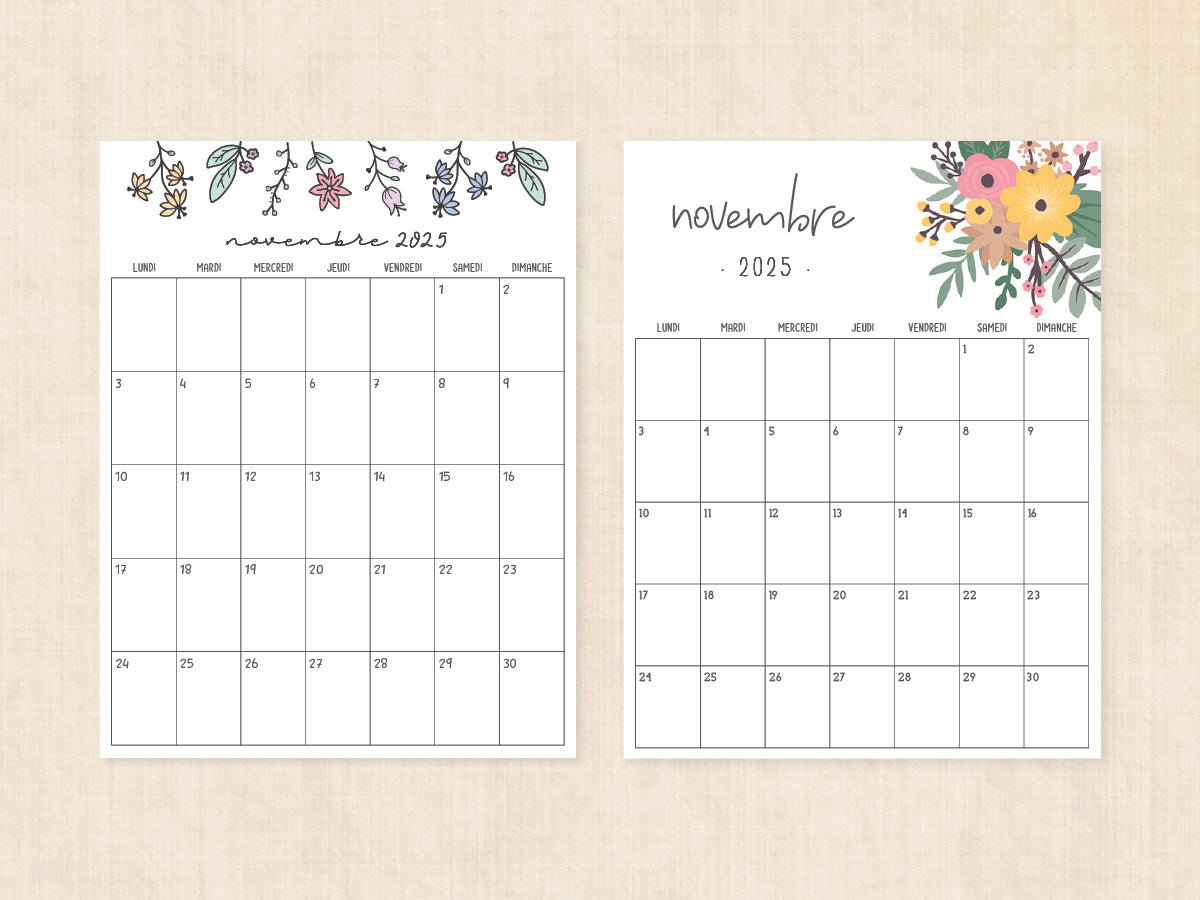 novembre 2025 calendrier vierge