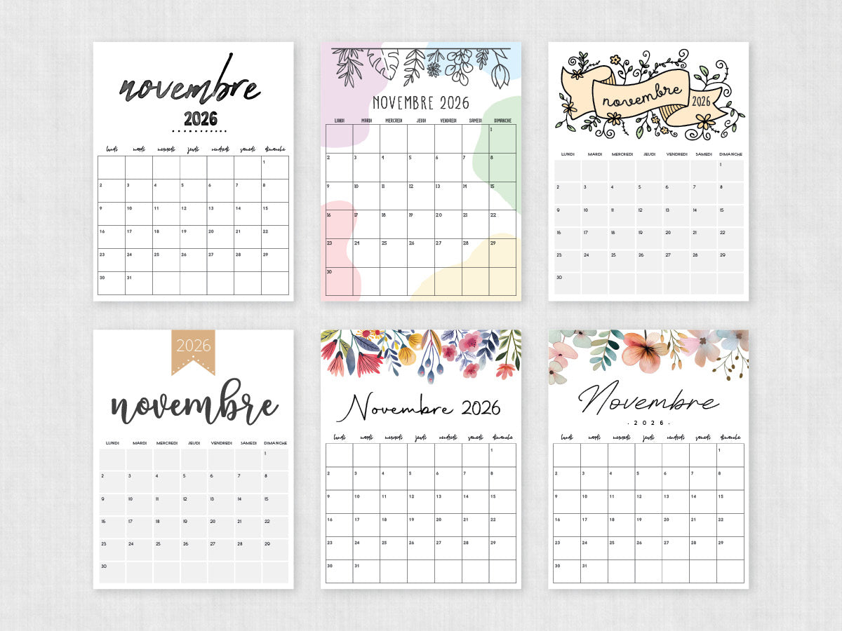 novembre 2026 calendrier imprimable