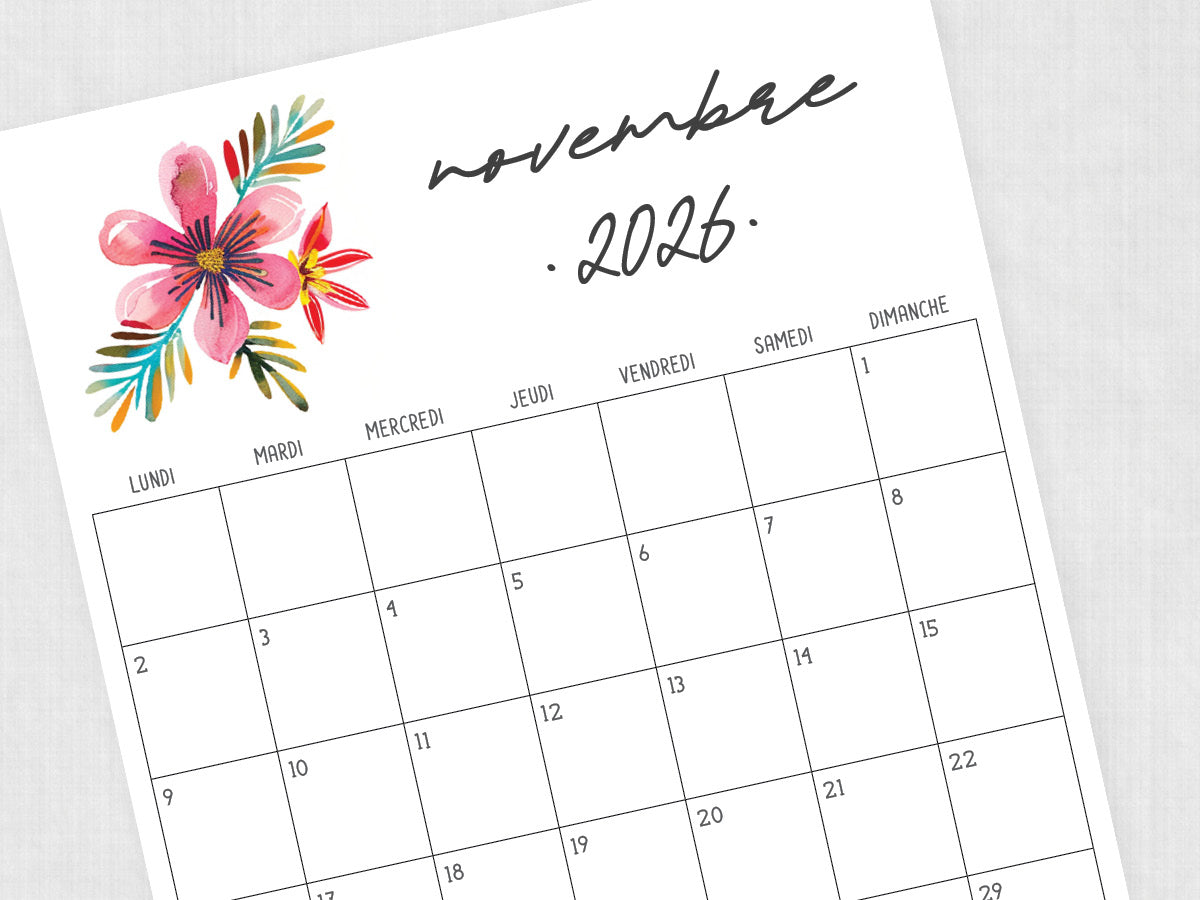 novembre 2026 calendrier modèle