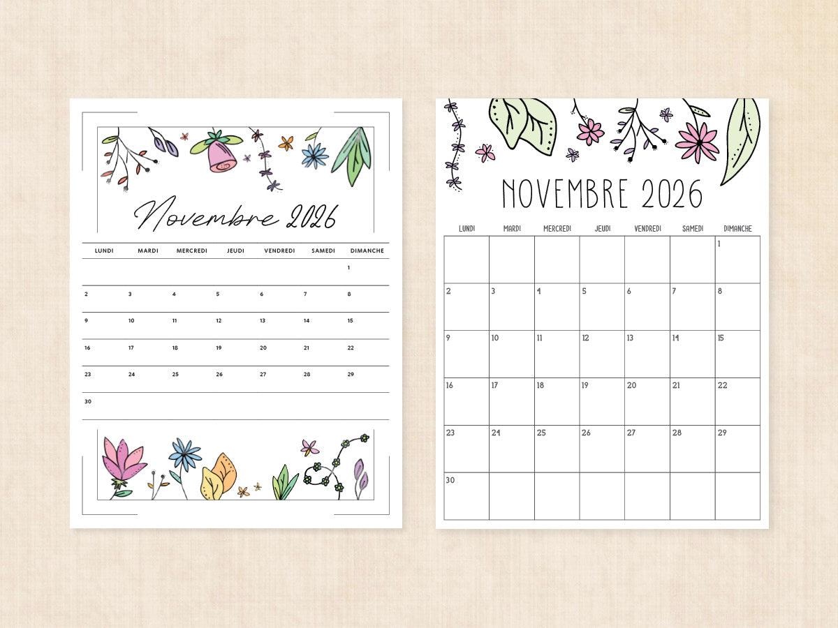novembre 2026 calendrier vierge