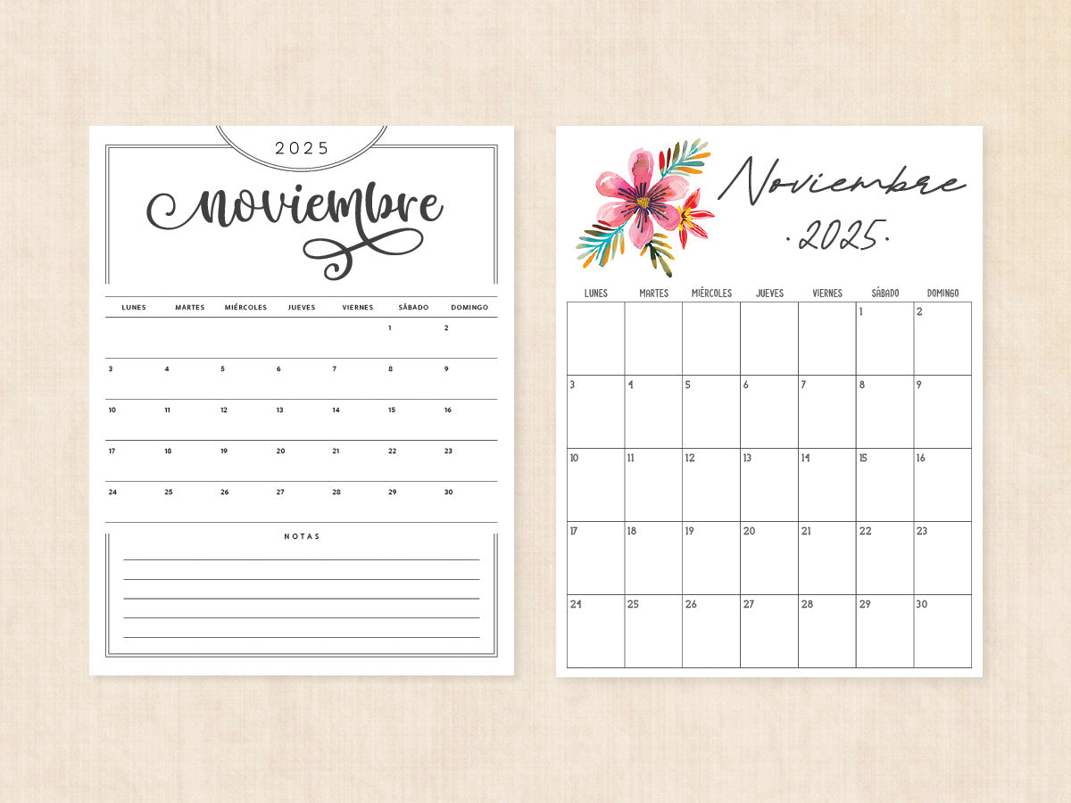 noviembre 2025 calendario en blanco