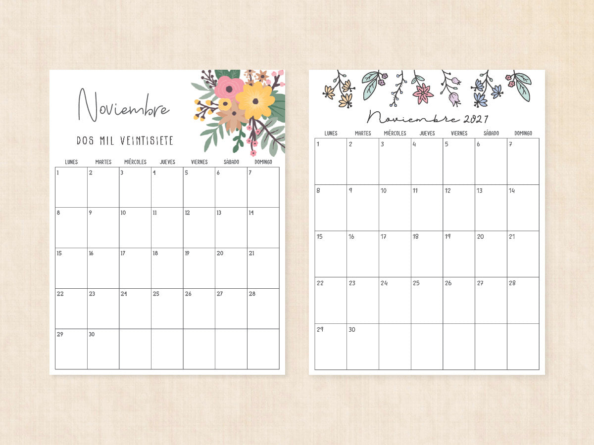 noviembre 2027 calendario en blanco