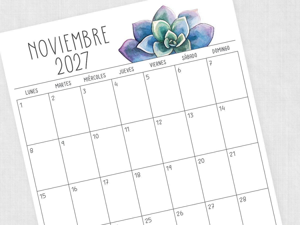 noviembre 2027 calendario plantilla