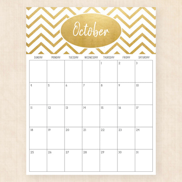 october 2026 calendar golden glamour