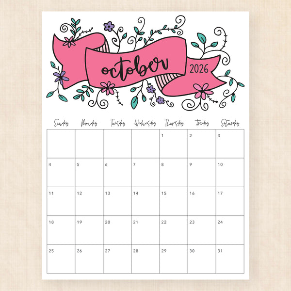 october 2026 calendar luminous lillies