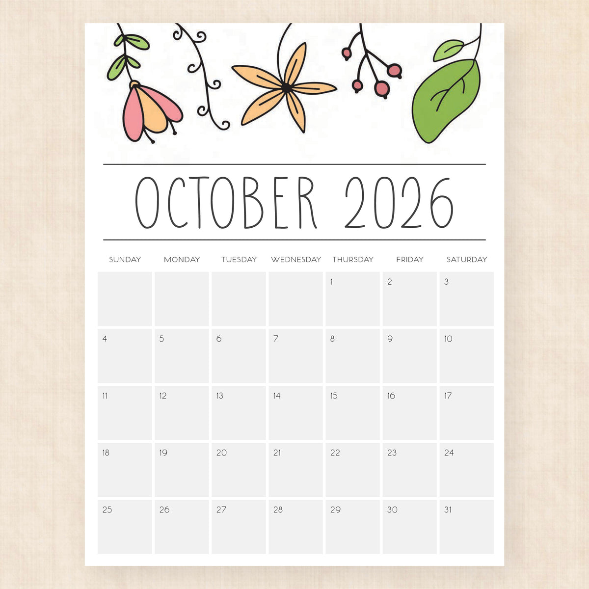 october 2026 calendar opulent orchids