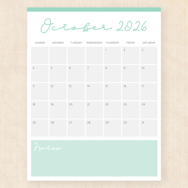 october 2026 calendar serene symphony