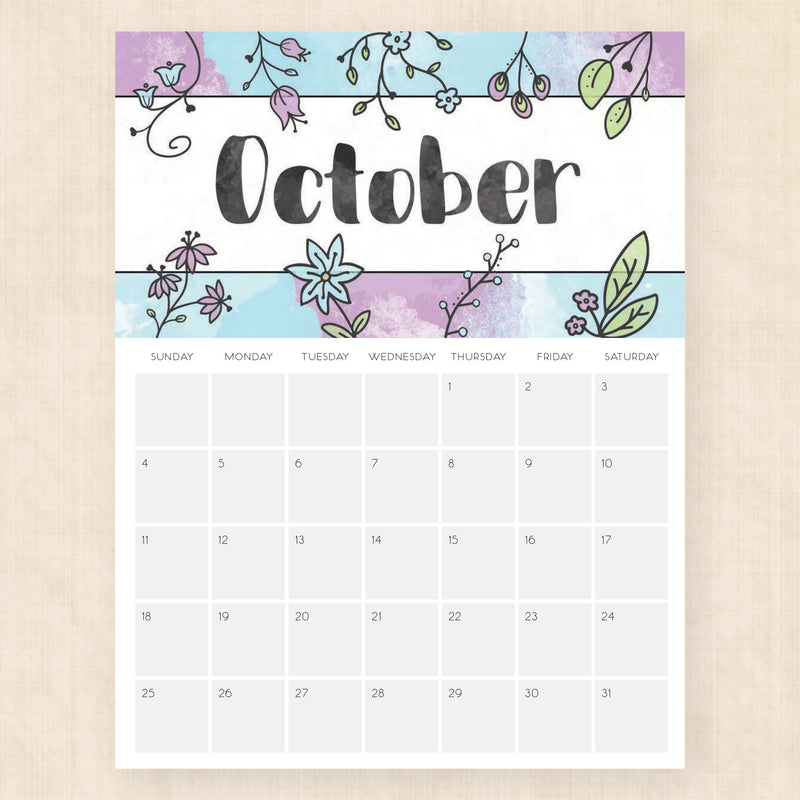 october 2026 calendar brilliant blossoms