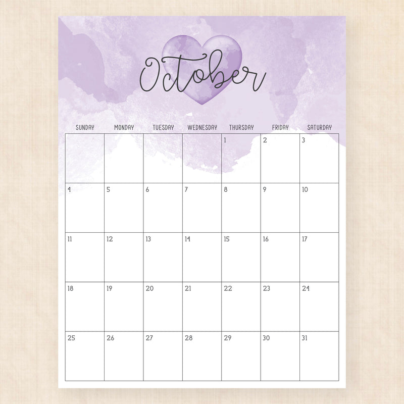 october 2026 calendar colorful crush