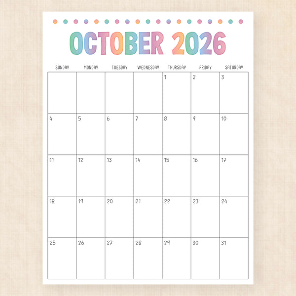 october 2026 calendar electric echo
