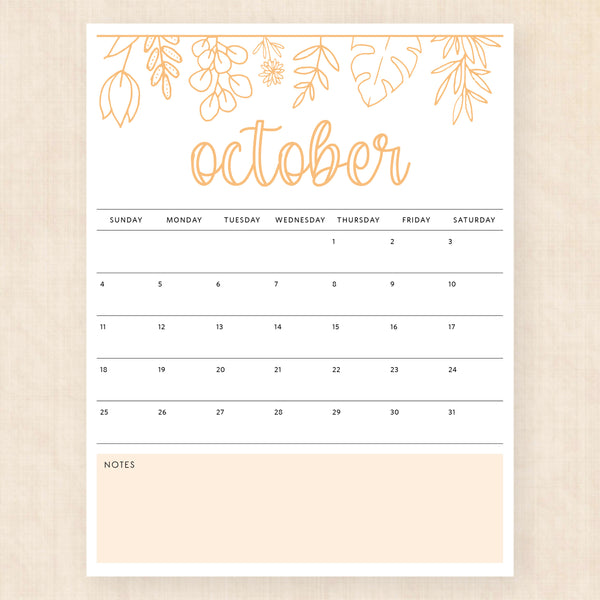 october 2026 calendar delicate daffodils