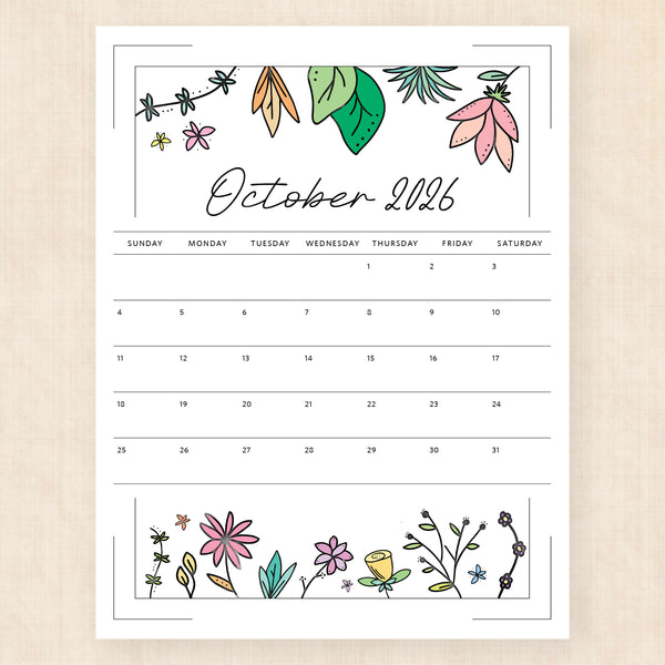 october 2026 calendar azalea anthem