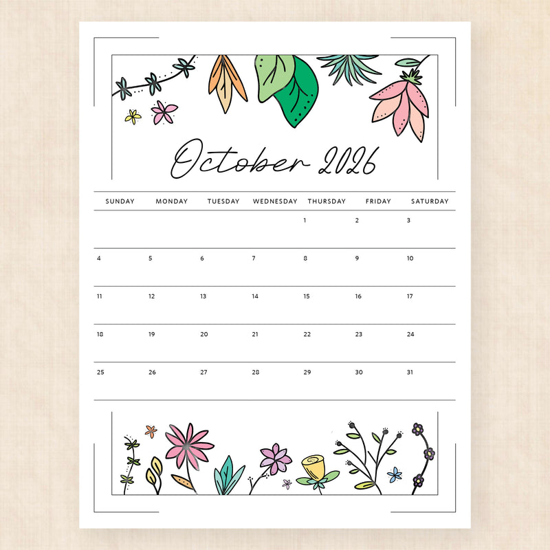 october 2026 calendar azalea anthem