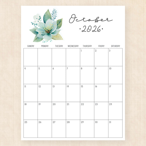 october 2026 calendar pastel paradise