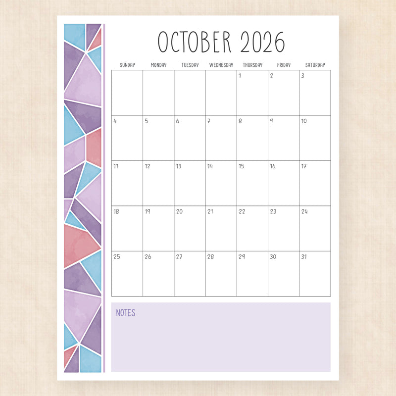 october 2026 calendar midsummer mosaic