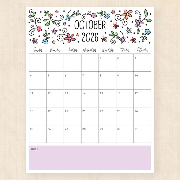 october 2026 calendar lovely lillies