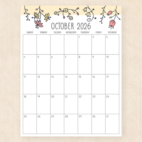 october 2026 calendar sunlight solace