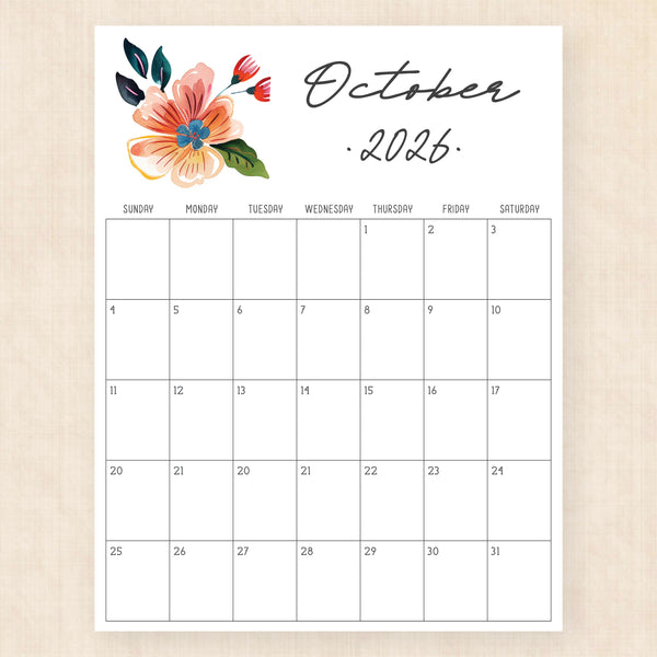 october 2026 calendar tropical treasure