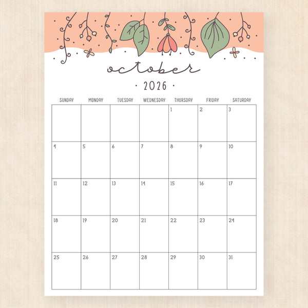 october 2026 calendar tropical treasure