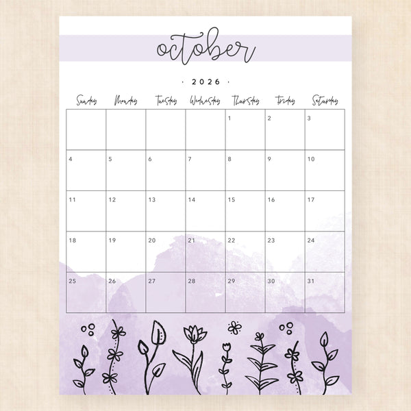 october 2026 calendar springtime splash