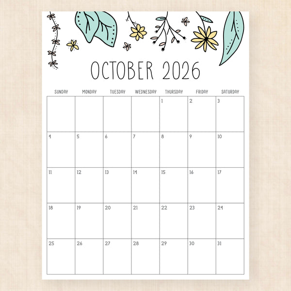 october 2026 calendar rhododendron rain