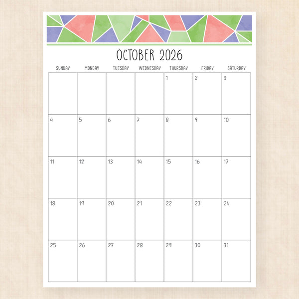 october 2026 calendar magic mosaic