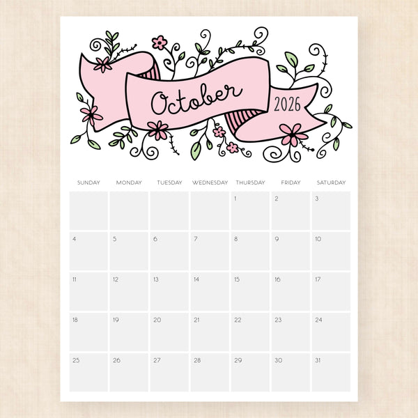 october 2026 calendar lavish lillies