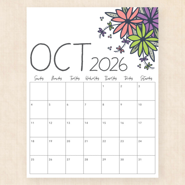 october 2026 calendar dapper daisies