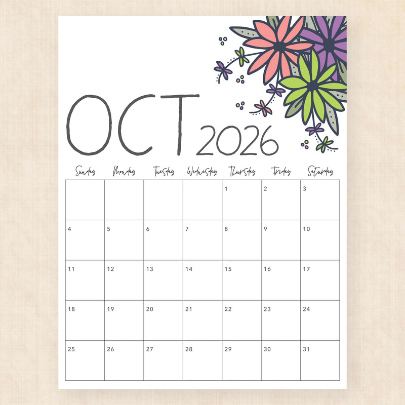 october 2026 calendar dapper daisies