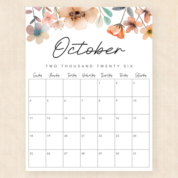 october 2026 calendar lush lagoon