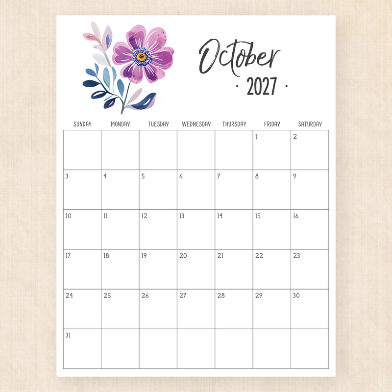 october 2027 calendar hibiscus harmony