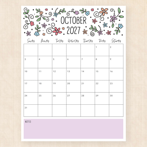 october 2027 calendar lovely lillies