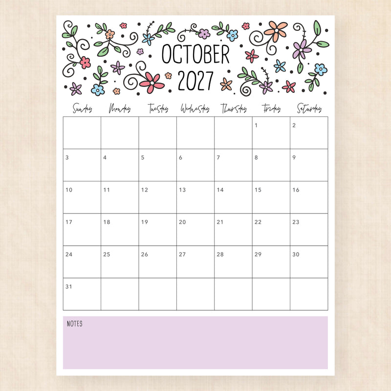 october 2027 calendar lovely lillies