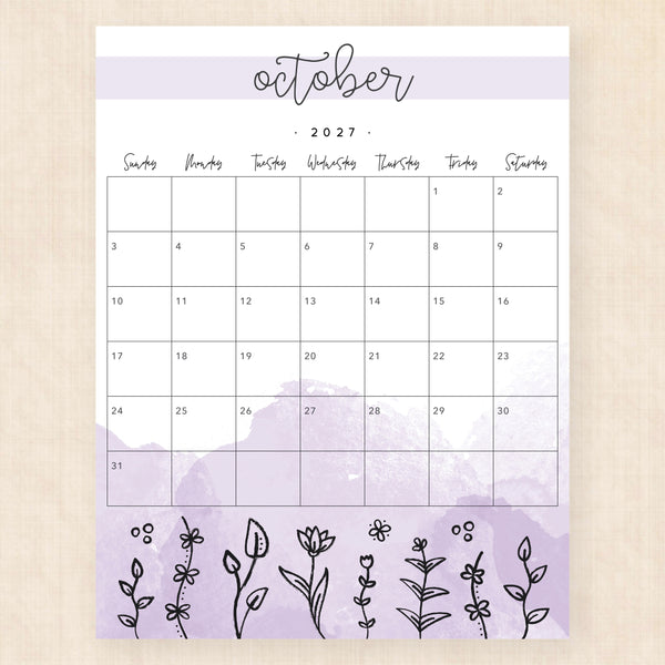 october 2027 calendar springtime splash