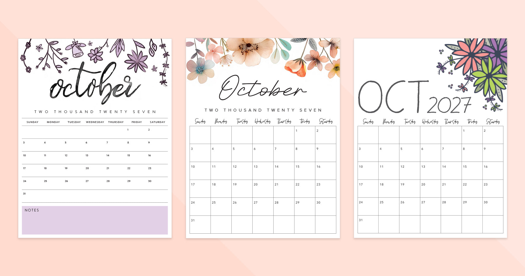 October 2027 Calendar · Printable PDF Templates October 2027 Calendar · Printable PDF Templates