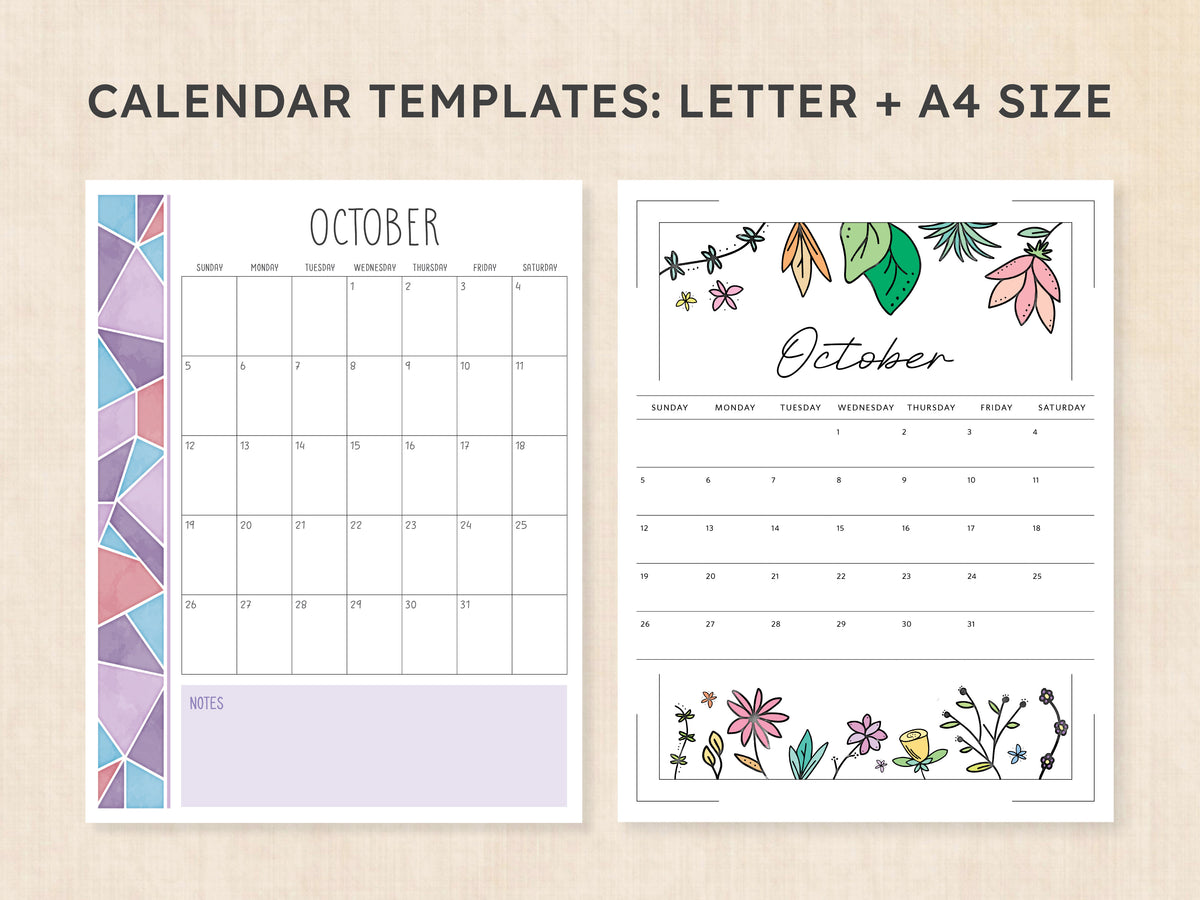 October Calendar · Printable PDF Template