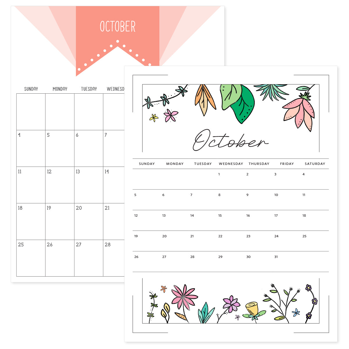 October Calendar · Printable PDF Template