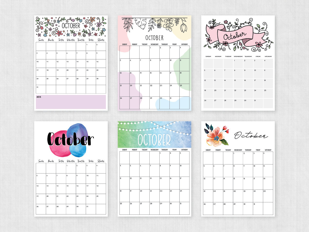 october printable calendar