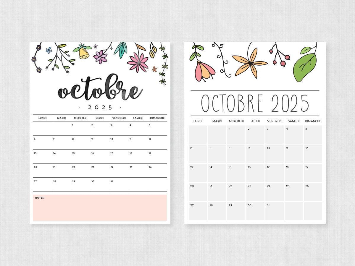 octobre 2025 calendrier à imprimer