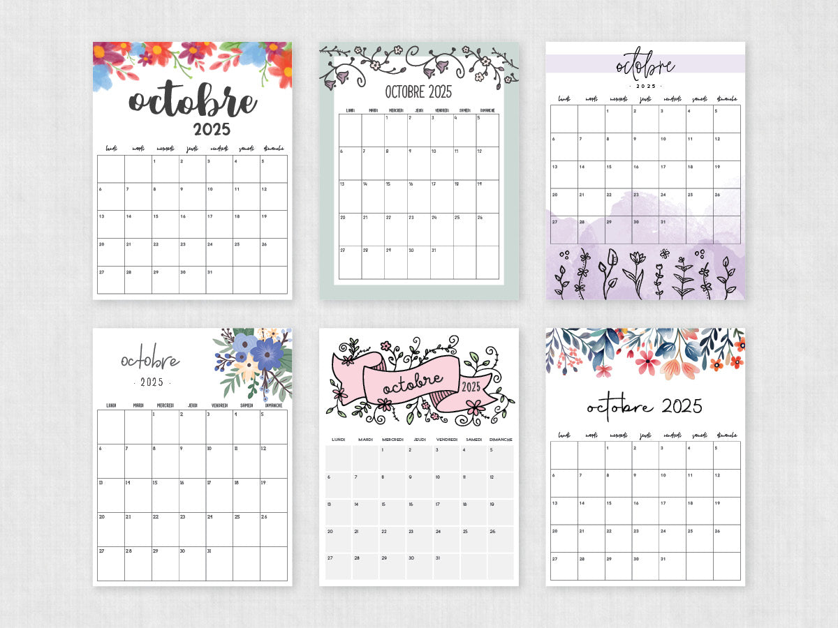 octobre 2025 calendrier imprimable