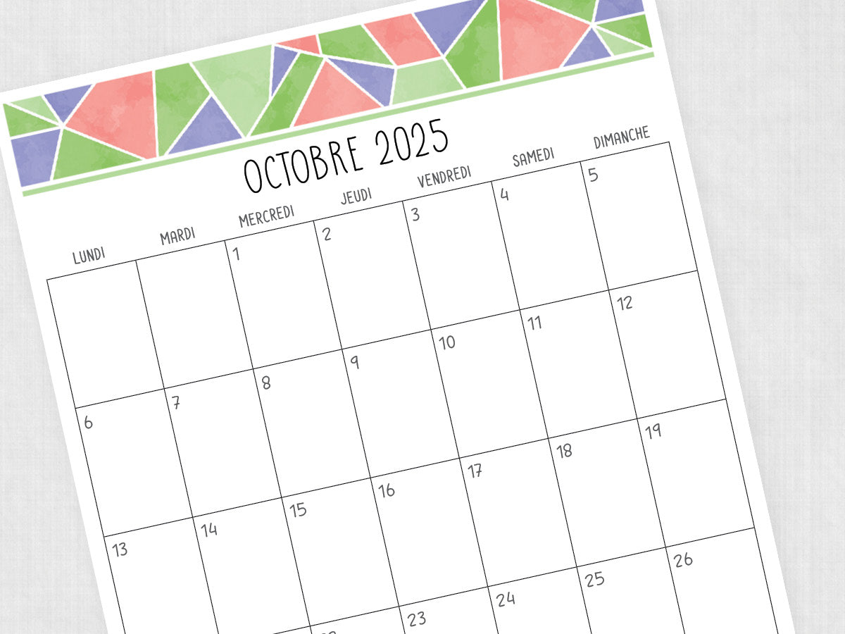 octobre 2025 calendrier modèle