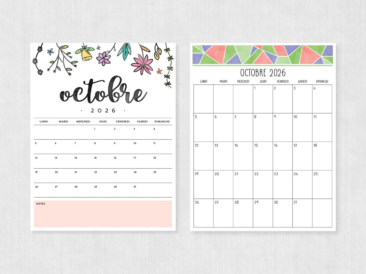 octobre 2026 calendrier à imprimer