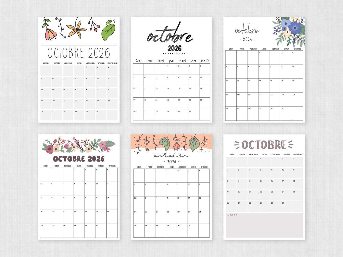 octobre 2026 calendrier imprimable