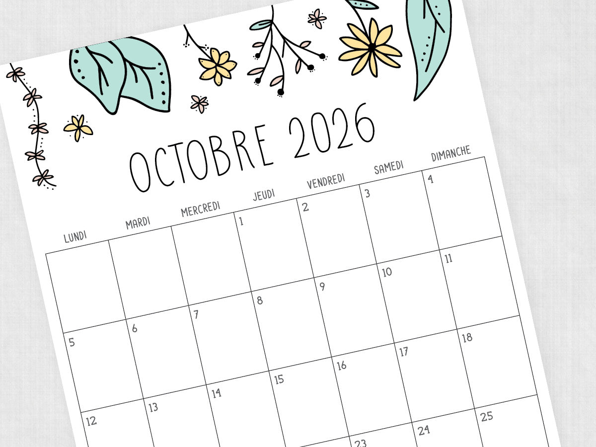 octobre 2026 calendrier modèle
