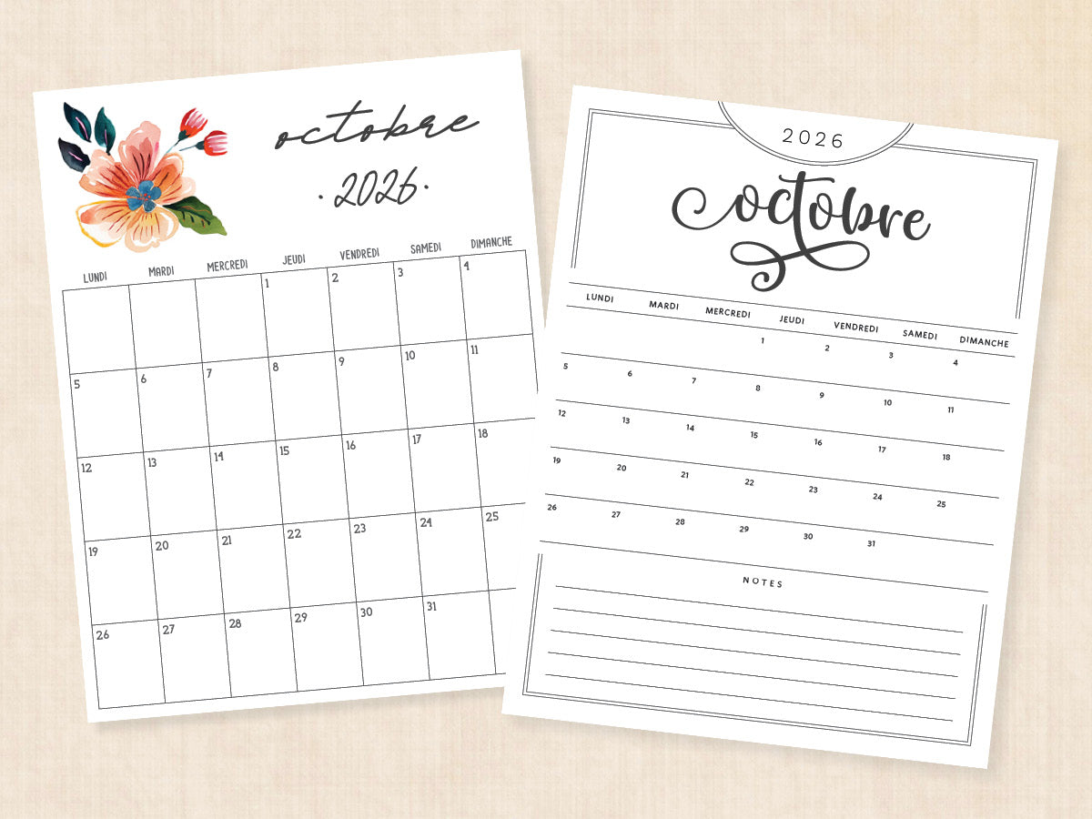 octobre 2026 calendrier pdf