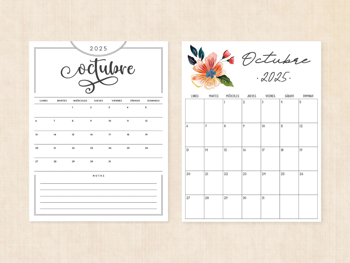 octubre 2025 calendario en blanco