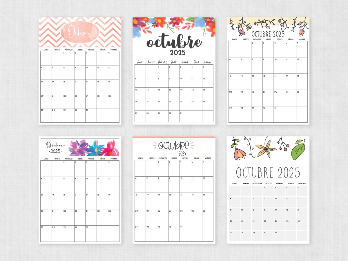 octubre 2025 calendario imprimible